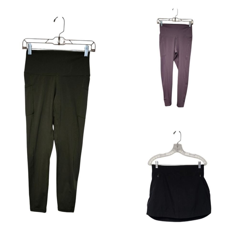 Colorfulkoala Activewear 25” Purple /Green Leggings & FREELY BLACK SKORT M